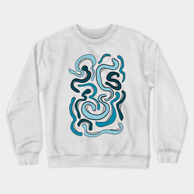 Wonky Blue Snakes Crewneck Sweatshirt by Shadoodles